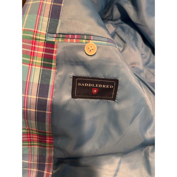 Saddlebred men’s plaid 2 button colorful blazer sport coat cotton men’s 44S - Picture 5 of 13